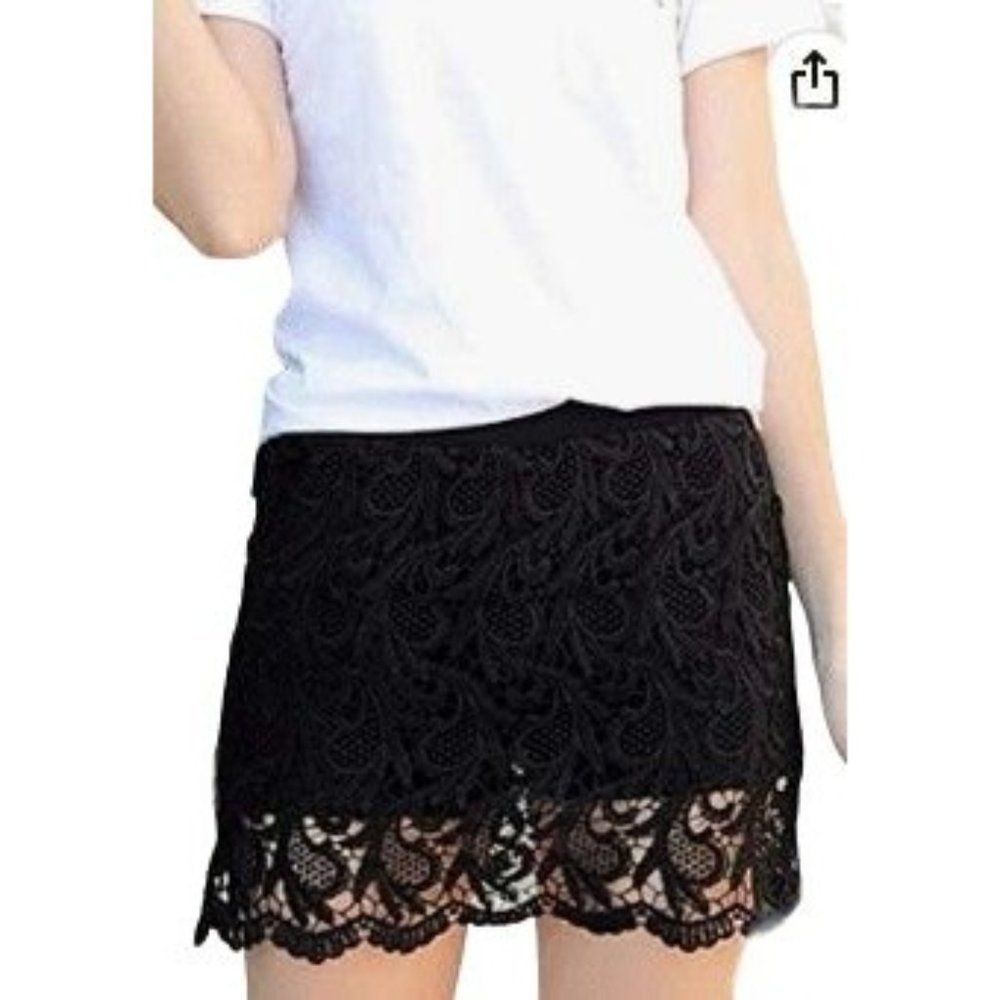 NWT Kangqifen Womens Summer Shorts with Skirt Lace Cotton Skorts Black  L
